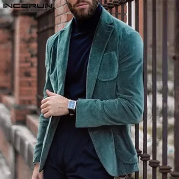 

INCERUN Fashion Men Blazers Corduroy Long Sleeve Solid Coats Handsome Outwear Slim Fit Casual Business Blazer Suits Jackets 2020