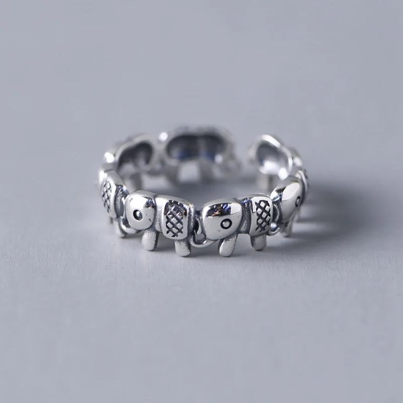 FNJ кольца со слонами для животных 100% Настоящее серебро 925 пробы регулируемый