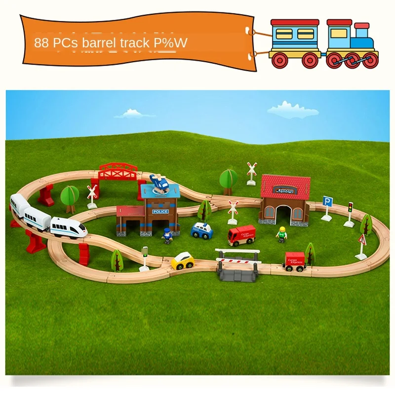 

Train Track Toy Children's Educational Track Toy Track Set 88 Pcs Wooden Compatible with Wooden 1:64 over three years old PD34