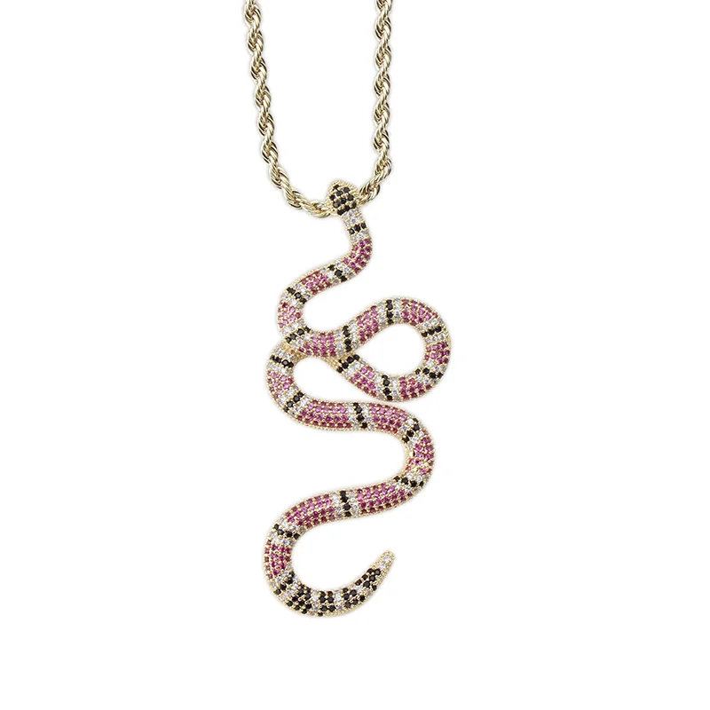 

Fashion snake Iced Out Chain Pendant Necklace Statement Gold Color Cubic Zircon Necklace Hip Hop Men's Jewelry Gift
