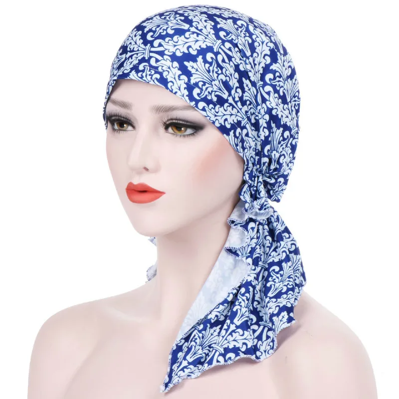 

New Elastic Cloth Muslim Printed Headscarf Turban Floral Hat Indian Hat Femme Hijab Caps Scarf Hoofddoek Moslima