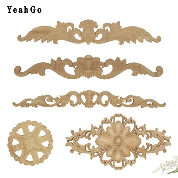 

Long wood carved flower Round applique Furniture Home Wall decoration decals European-style decorative wood decal accessories
