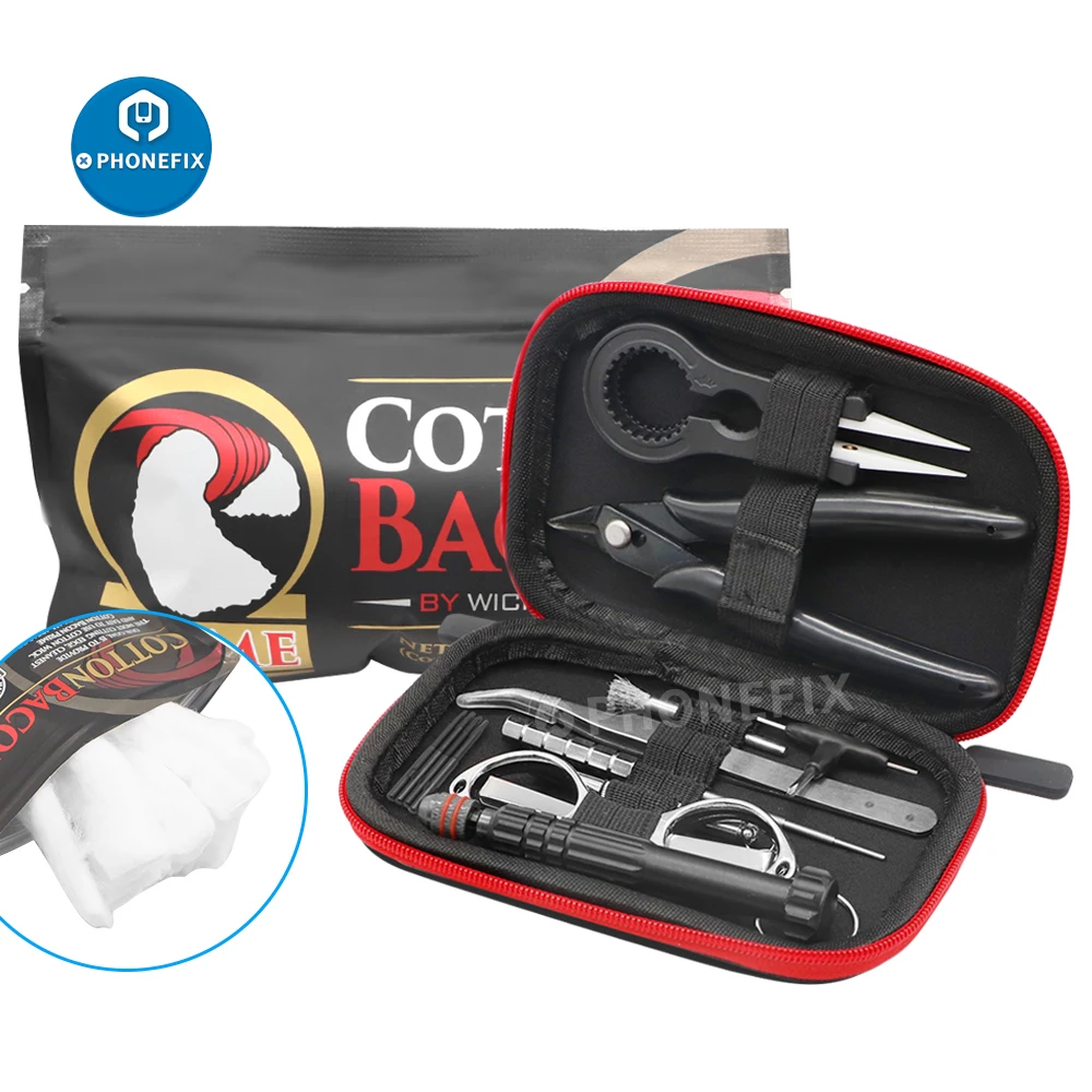 Vape Tool Set Bag Organic Cotton Wire Coil Jig Winding Ceramic Tweezers for Electronic Cigarette RBA RDA Atomizer Accessories |