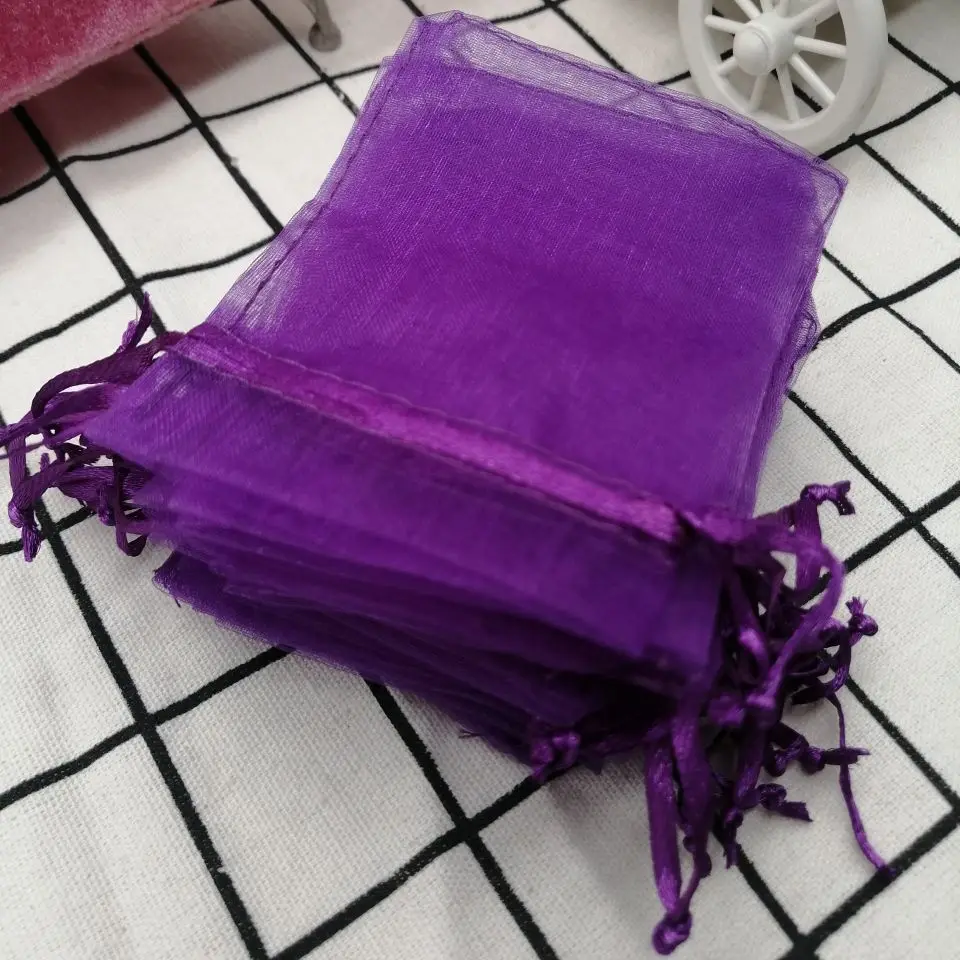 100 шт. темно-фиолетовый Простые мешки из органзы на шнурке сумка 7x9 9x12 10x15 см