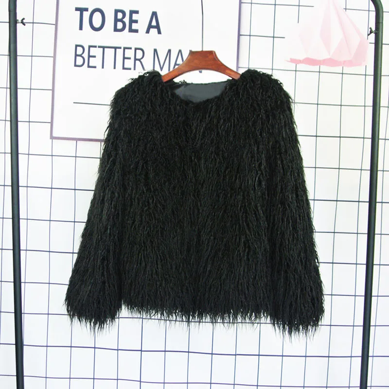 black sheep fur coat Пушистое белое черное пальто из искусственного меха для женщин, Зимняя Толстая курчавая куртка из искусственного меха, пальто, уличная Женская Толстая теплая верхняя одежда - Цвет: black sheep fur coat