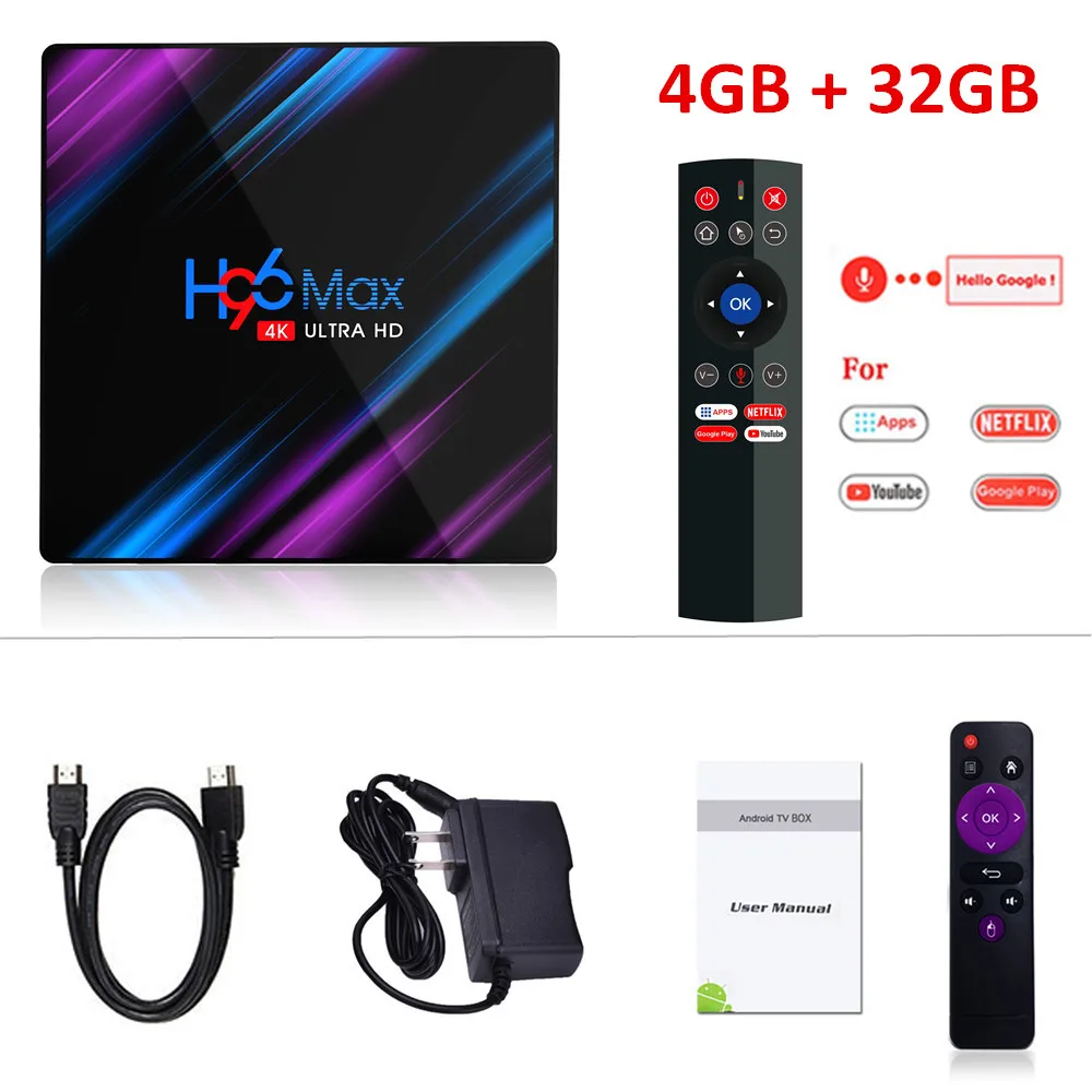 4G32G T1voice remote H96 MAX 9,0 Android tv Box Rockchip RK3318 4G Ram 32GB 64GB Rom H.265 4K Smart tv Box 2,4G& 5G Wifi BT4.0 2G 16G телеприставка - Цвет: 4G32G T1voice remote