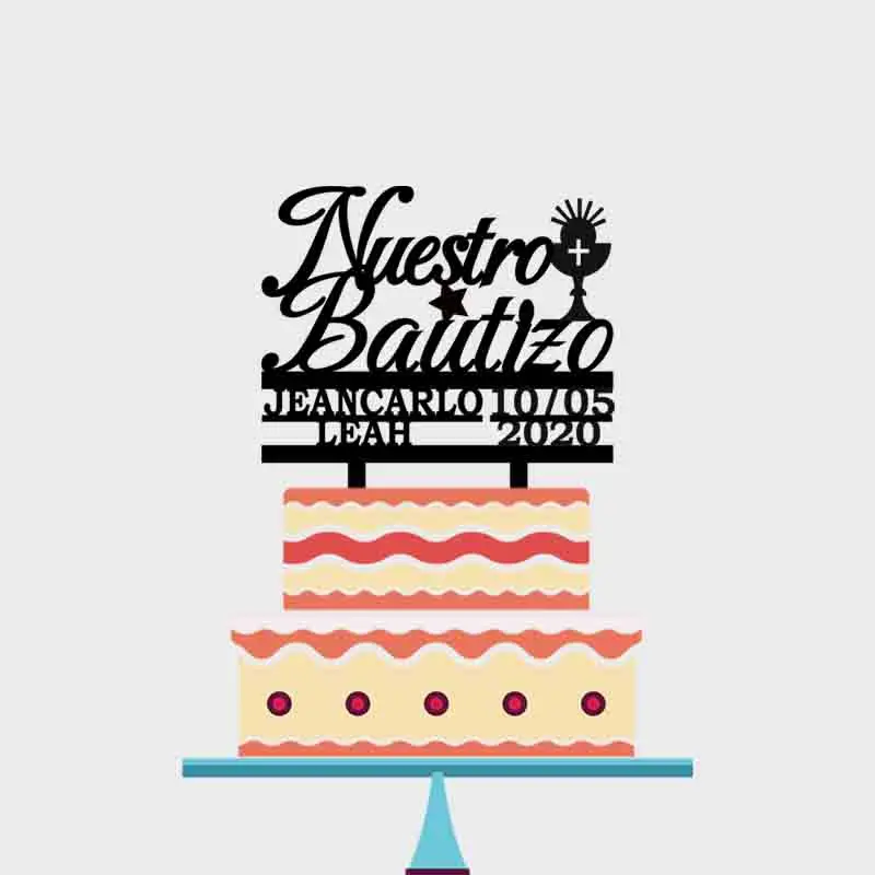 Персонализированные Дети Крещение торт Топпер пользовательское имя Дата испанский Nuestro Bautizo торт Топпер для крещения вечерние украшения торта