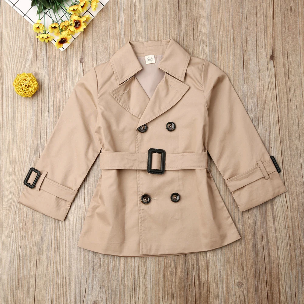UK Kids Girl Long Sleeve Outwear Trench Coat Autumn Jacket Clothes Age 2-7 Years