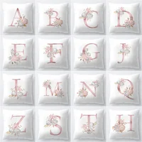 Pink Letter Decorative Floral Pillow Gold Alphabet Cushion for Sofa Polyester Pillowcase Decoration Salon 1