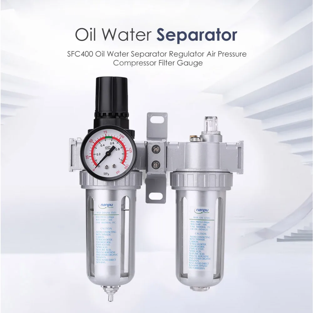 SFC400 Oil Water Separator Regulator Manual Pneumatic Air Pressure Compressor Filter Gauge Trap for Compressor Spray Paint Gun