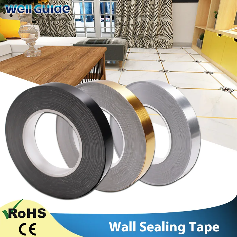 

Silver Gold Adhesive Floor Tile Strip Seam Sticker Copper Foil Tape Waterproof Wall Sealing Tape Home Decoration 0.5/1/2*5000cm