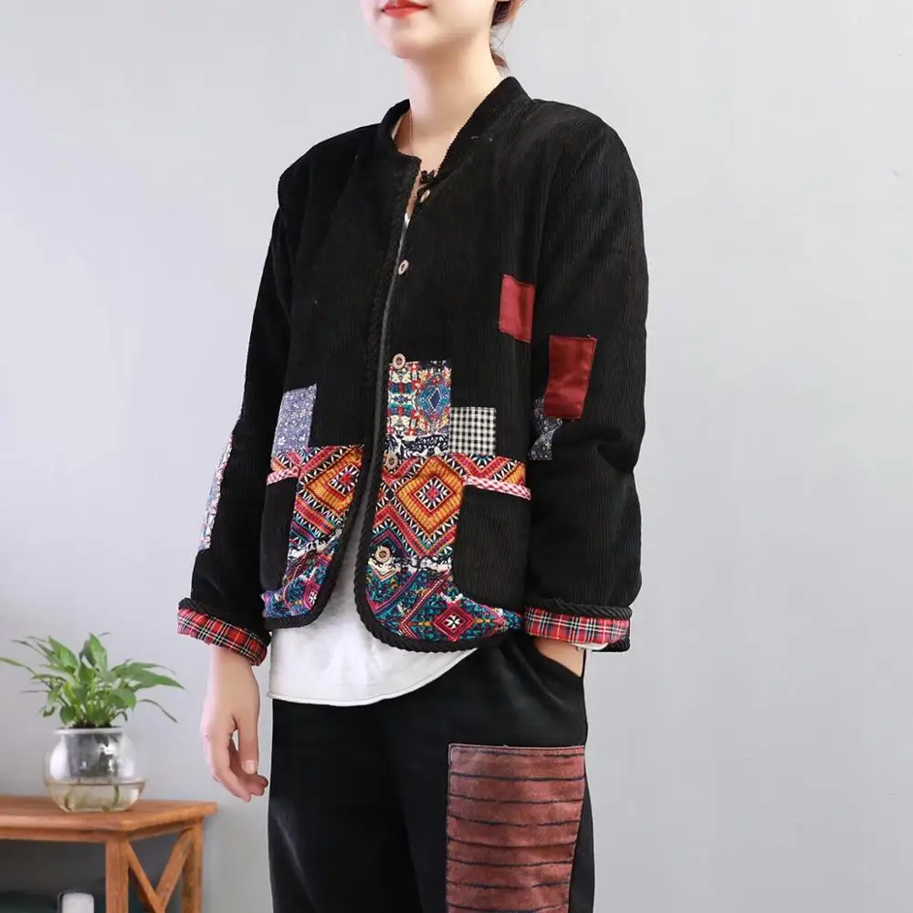 Национальная ветровая стеганая Вельветовая хлопковая куртка для женщин на осень