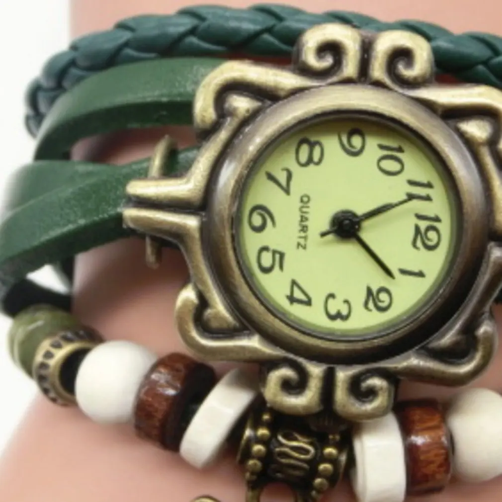 Vintage Women Wacthes Butterfly Pendant Bracelet Wristwatches Braided Leather Quartz Watch Women Wacth