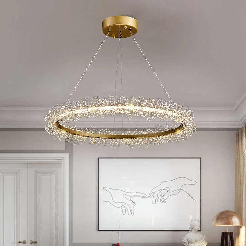 Dia60cm gold 40w Современная светодиодная хрустальная люстра с кольцевым дизайном, лампа AC110V 220V с регулируемой яркостью для украшения дома, подвесные светильники и проектное освещение - Цвет абажура: Dia60cm gold 40w