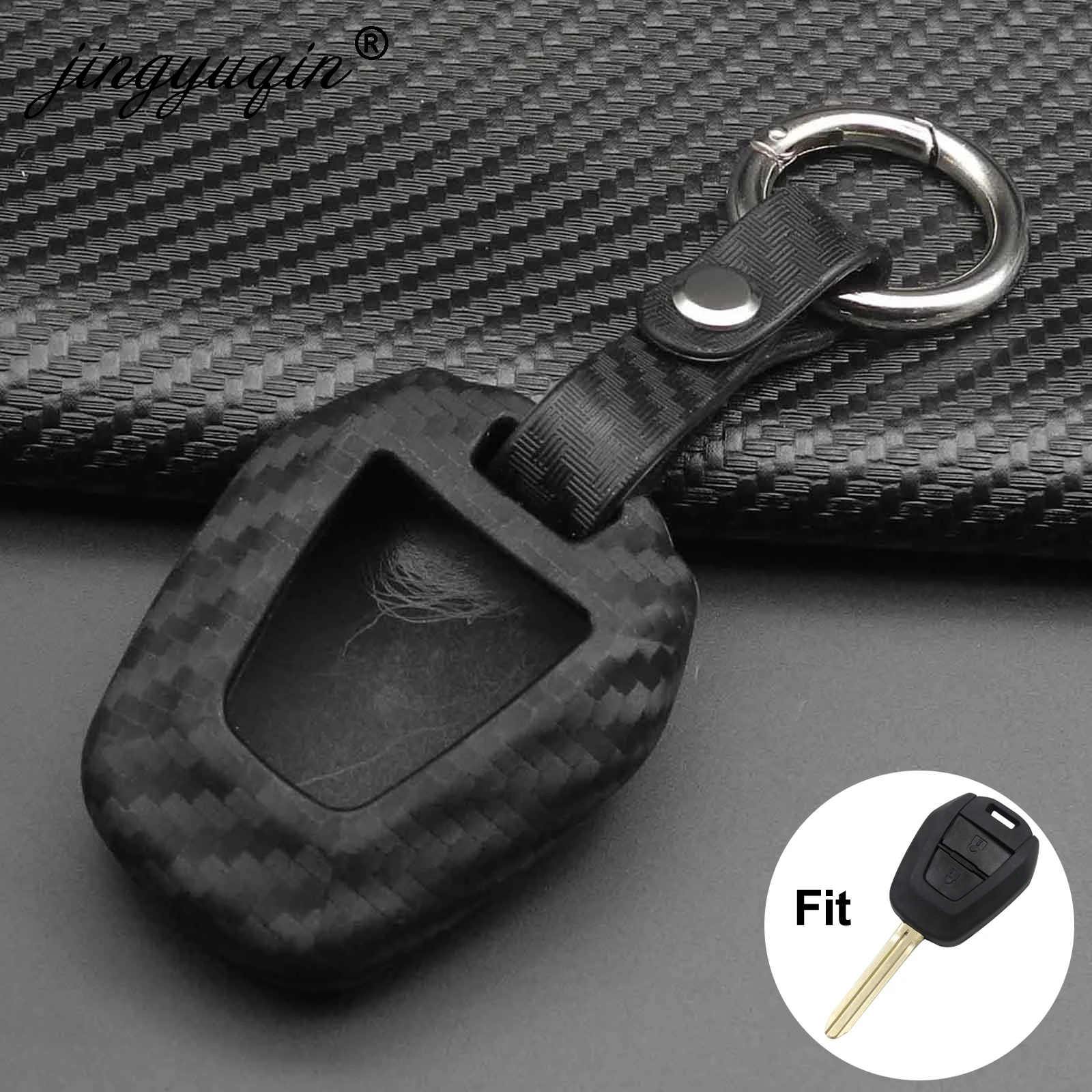 

jingyuqin for Isuzu DMAX D-MAX Mu-x 2.5 2 Buttons Ignition Car Key Case Carbon Fiber Silicone Remote Fob Cover Keychain