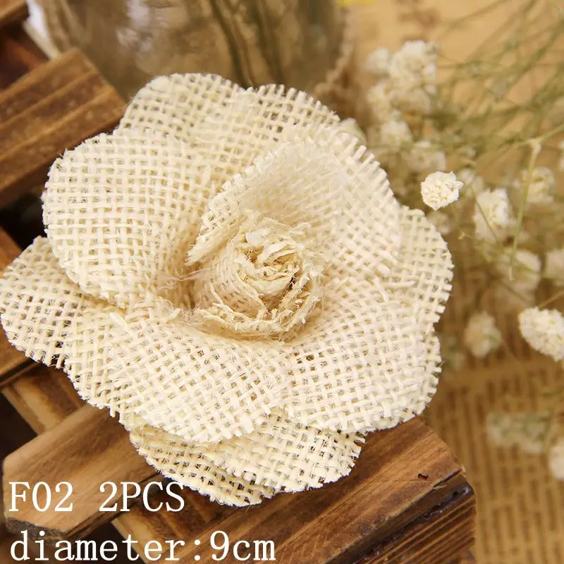 F02 2pcs flower 2 м* 5 см Рождественская лента из мешковины натуральная пряжа для деревенская свадьба украшение DIY бант ремесло лента из мешковины с кружевом лента - Цвет: F02 2pcs flower