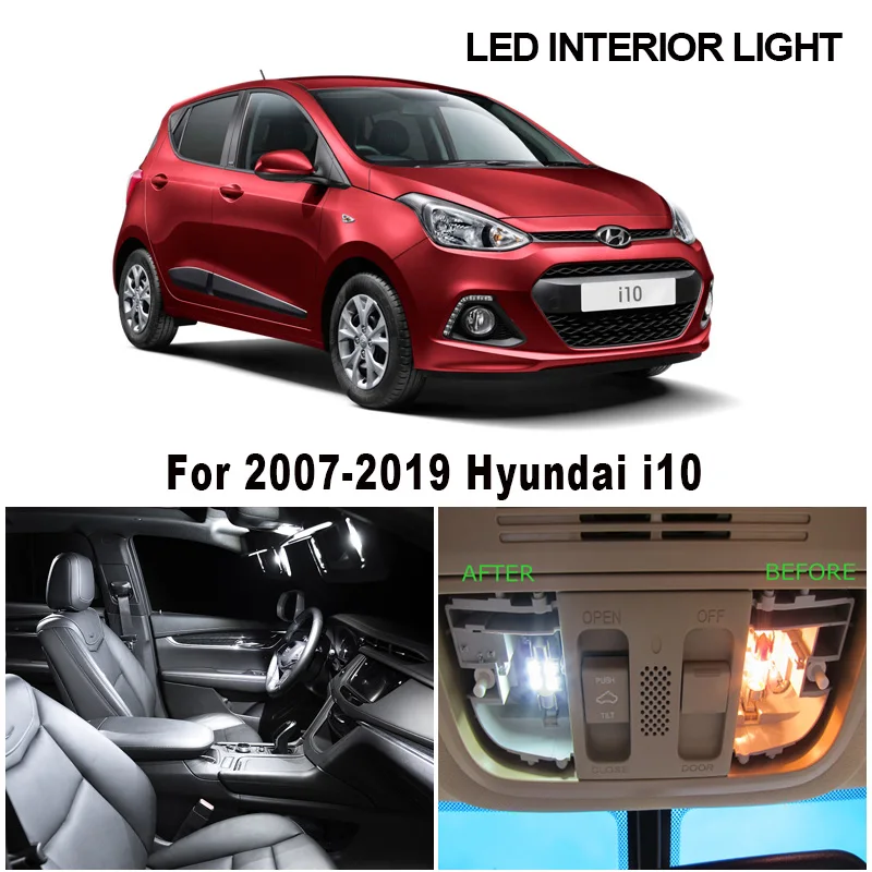 8 pçs carro canbus led interior dome mapa luz de leitura kit para hyundai i10 grand i10 mk1 mk2 pa ba ia 2007-2019 lâmpada da placa de licença