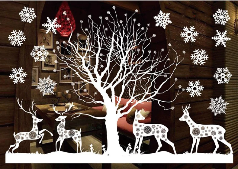 

Color Christmas Sticker 53X37X2 Sheet/Roll Round Paper Tube Packaging No Rubber Static Window Sticker Christmas Decoration