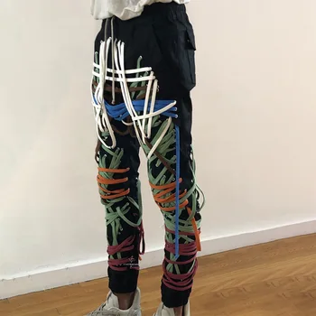 

SuperAen Street Style 2020 Autumn Fashion Cool Black Irregular Cross Strap Slim Leg Bib Overall Fashion Women Pants