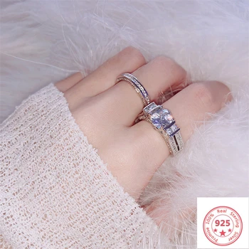 

Stamp 925 SliverColor Diamond Ring Set for Beauty Women Anillos Gemstone Bizuteria White Topaz Sterling Silver Rings Jewelry