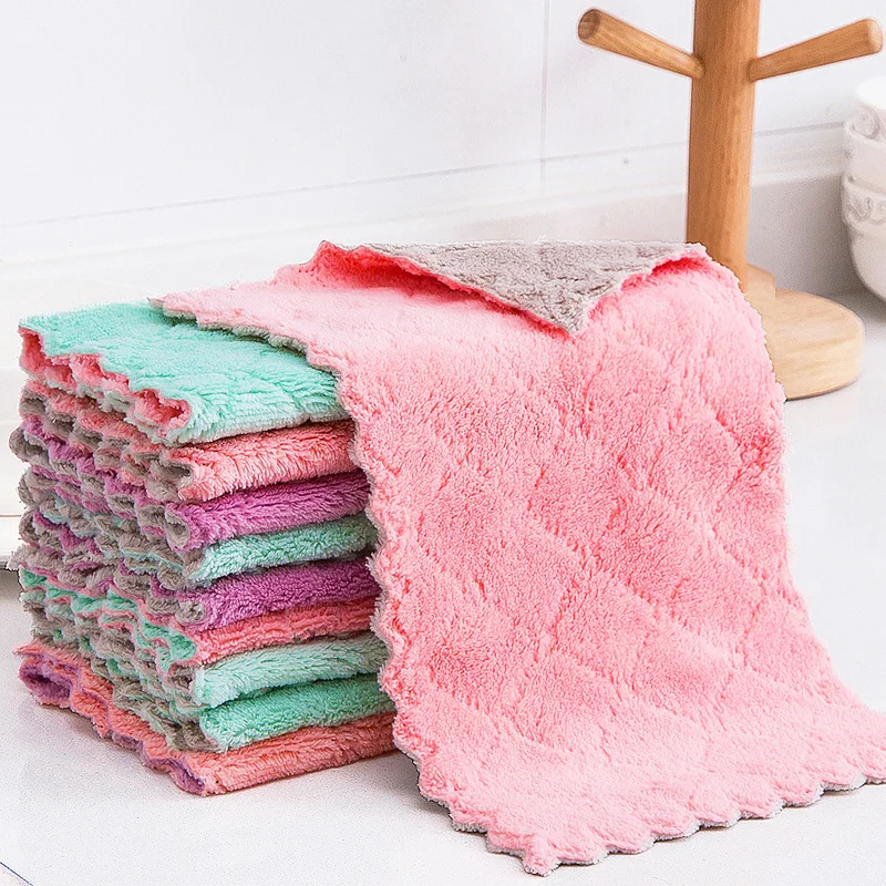 

10Pcs Super Absorbent Rag Microfiber Dish Cloth High-efficiency Non-stick Oil Tableware Household Kitchen Cleaning Hand Towel