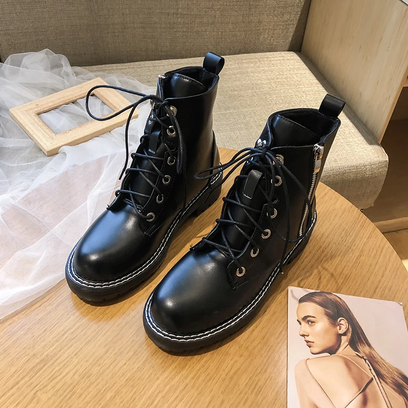 Botas/женские ботильоны в байкерском стиле женская обувь на плоской платформе со