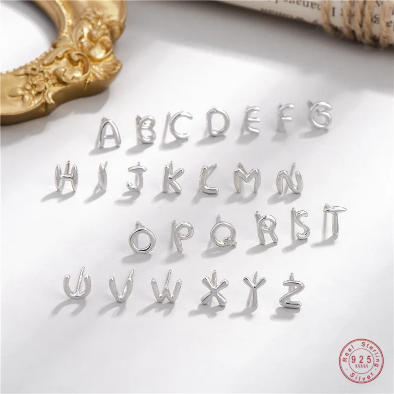 

925 Sterling Silver Fashion Simple 26 Initial Letter Earrings Women Commemorative Reminder Exquisite Jewelry Accessories