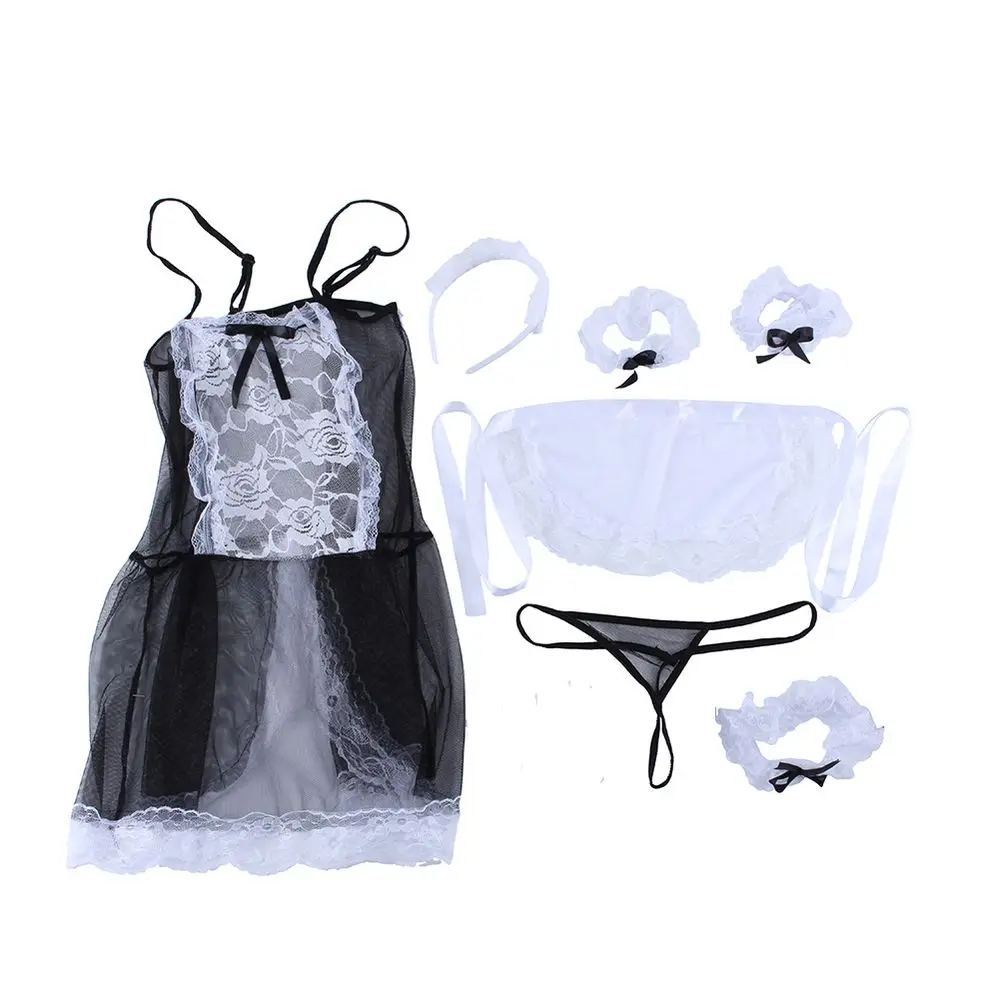 Cosplay&ware Maid Suit Thin Transparent Classical Erotic Lace Miniskirt Outfit 6pcs Set Cosplay Role Play Sexy Perspective Lingerie Underwear -Zentai shop online H963c685f4d5d496ca34076484e53cc02D.jpg