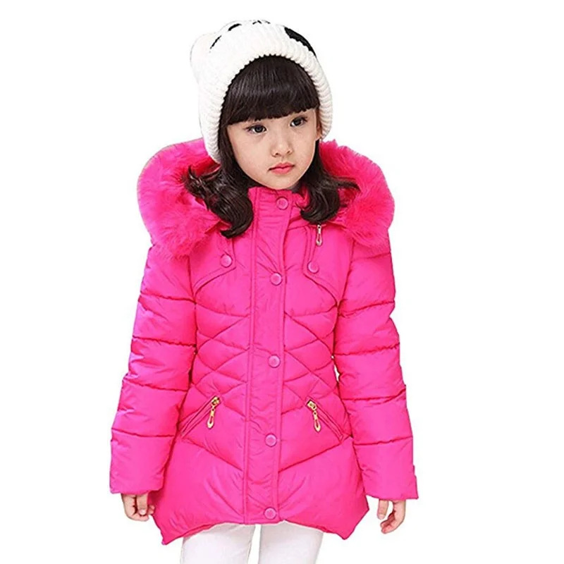 Child Kids Girls Winter Warm Jackets Snowsuit Hooded Windbreaker Outwear with Soft Fur Hoodies for 3-12 Years