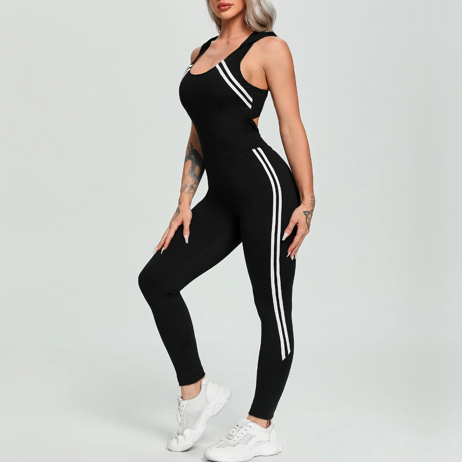 Women's Sport Striped Yoga Gym Athletic Rompers Suit Fitness Workout Jumpsuit Bodysuits Running Fitness Leggings Casual Pants 2