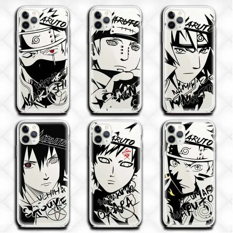 

Black White Naruto Gaara Kakashi Phone Case clear for iphone 12 pro max mini 11 pro XS MAX 8 7 6 6S Plus X 5S SE 2020 XR cover