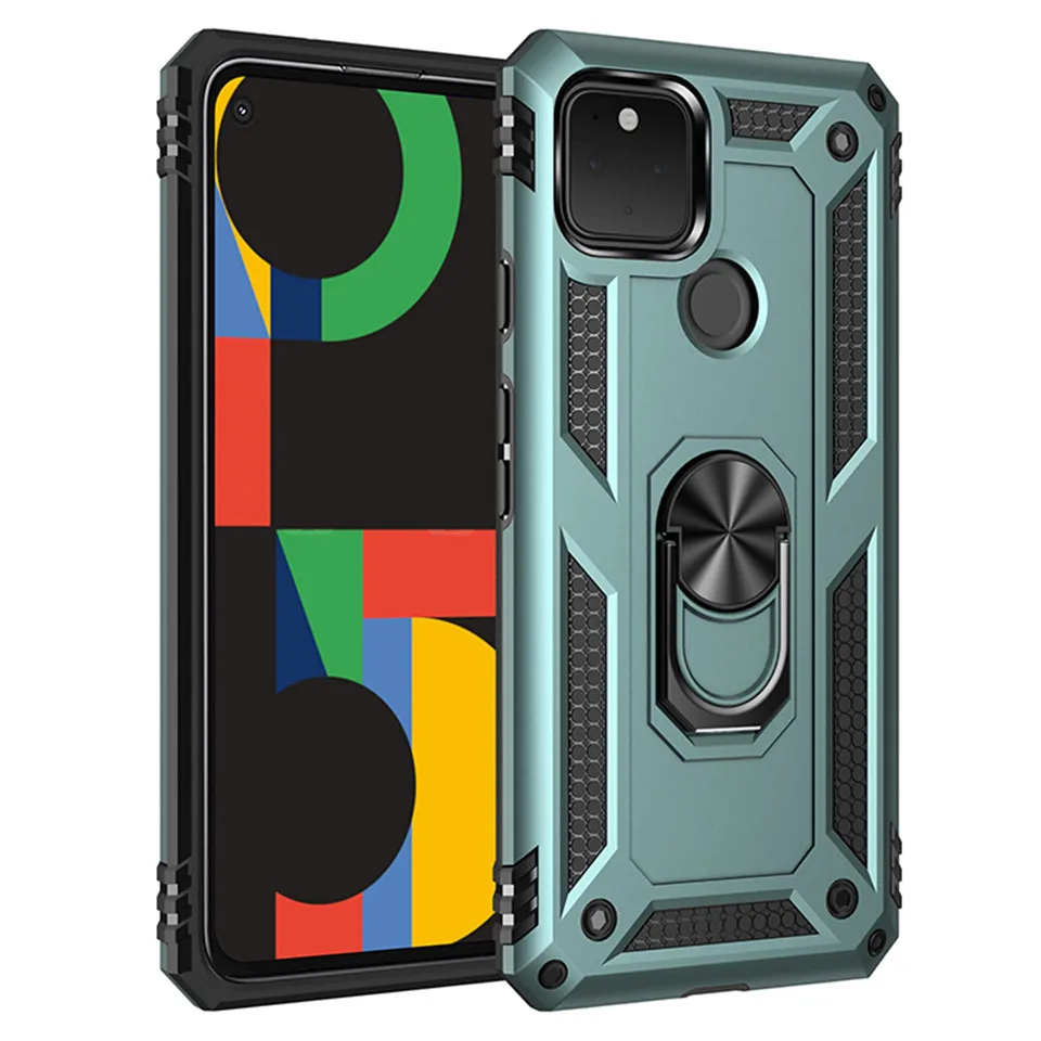 For Google Pixel 5 Magnetic Ring Kickstand Hybrid Case Cover 