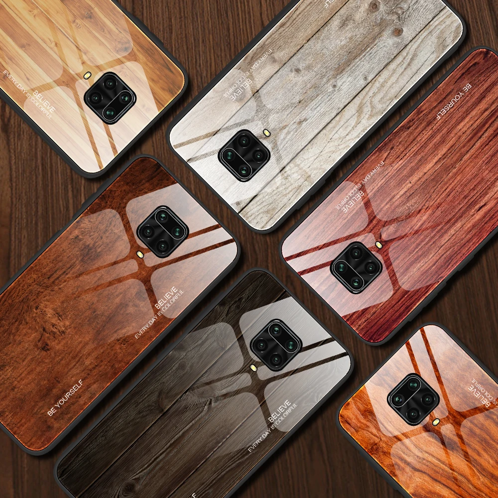 Для Xiaomi Redmi Note 9S чехол из закаленного стекла древесины защита от царапин защитная