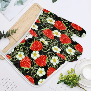 

Strawberry Cartoon Oven Mitts Baking Anti-Hot Gloves Pad Oven Microwave Insulation Mat Kitchen Tools