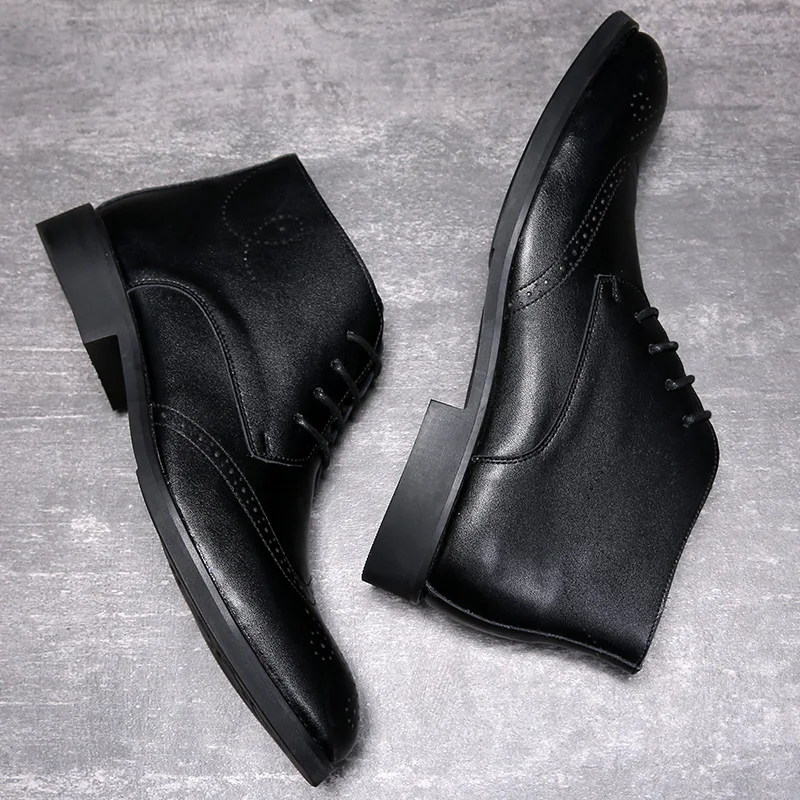 DESAI/Новинка; мужские ботильоны из искусственной кожи; оксфорды в британском стиле; мужская повседневная обувь в стиле Дерби на шнуровке; обувь с перфорацией в стиле ретро