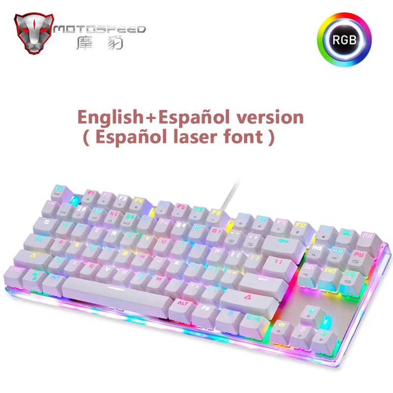 Оригинальная игровая механическая клавиатура Motospeed K87S, светодиодный/RGB подсветка, анти-ореолы, USB Проводная клавиатура 87 клавиш для компьютерного геймера - Цвет: Russian version