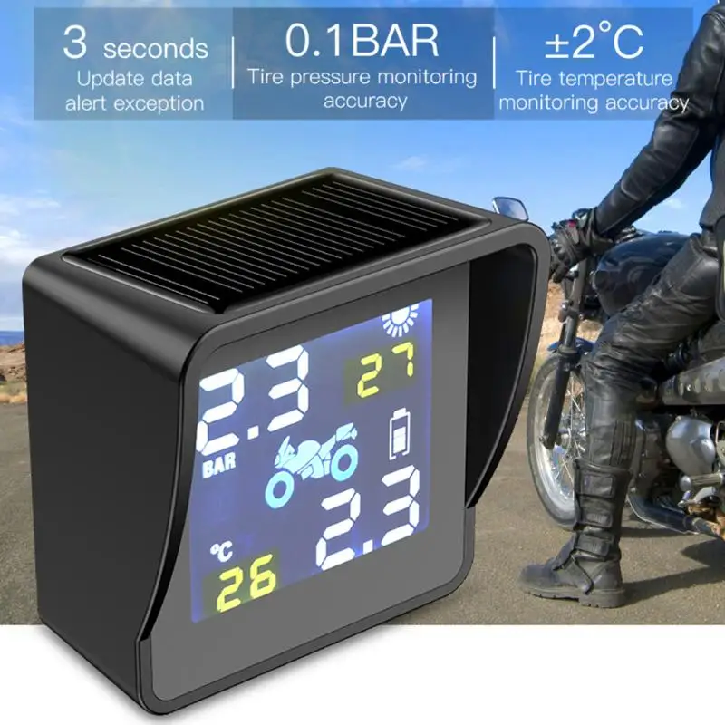 Солнечная зарядка ЖК мотоцикл TPMS давление шин температура мониторинга сигнализации системы авто запчасти с 2 датчиками