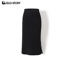 GLO-STORY, Осень-зима, повседневный Женский вязаный свитер, юбка с разрезом, на пуговицах, облегающие элегантные юбки для женщин
