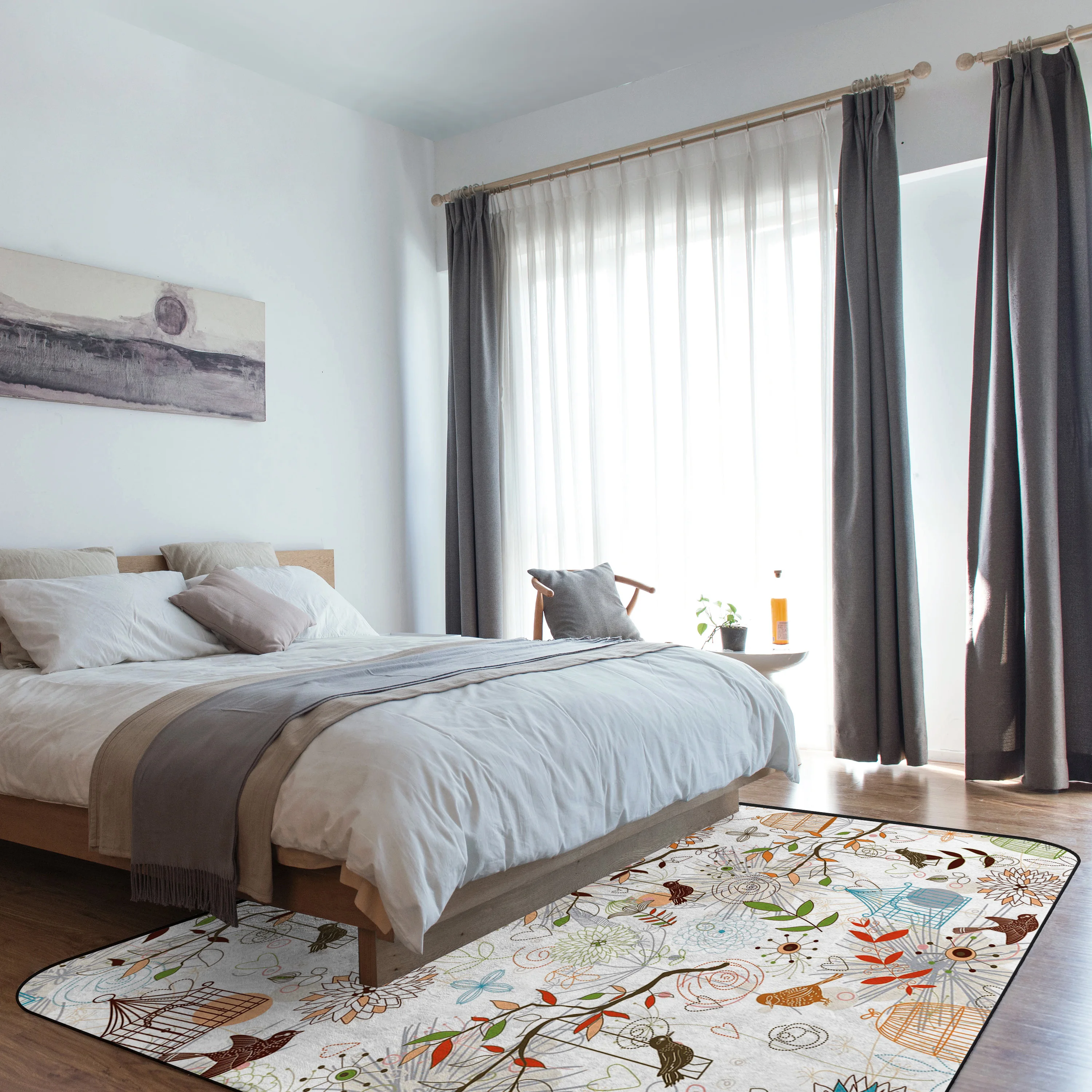 CHARMHOME Soft Carpet Anti-slip Rug Cartoon Handdraw Brid Flower Carpet for Living Room Home Decor Mat