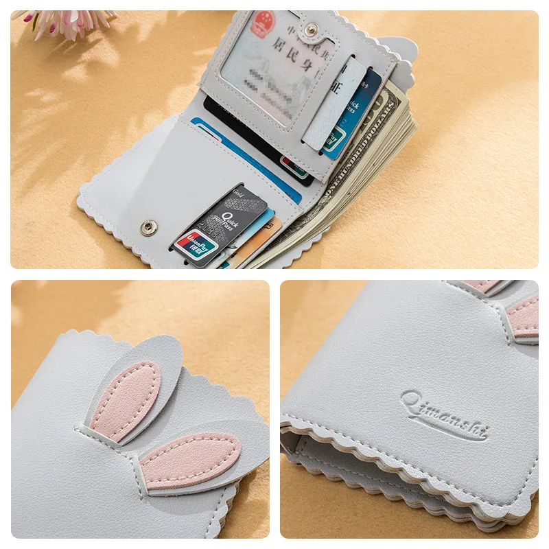 Новинка, женские кошельки Kawaii, милый кролик, держатель для карт, маленький кошелек, женский короткий дизайнерский кошелек, женский кошелек, держатель для денег