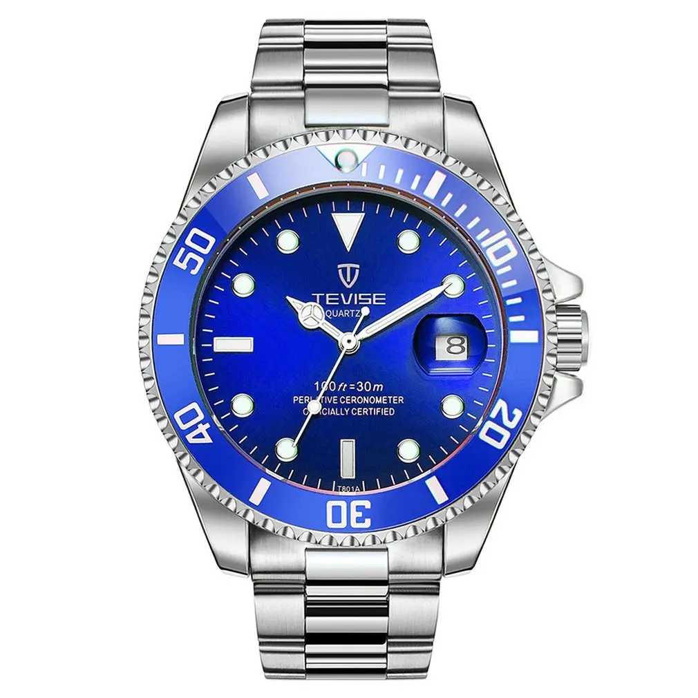 

Tevise Watch Green Water Ghost Quartz Watch Top Brand Luxury Fashionable Non-Mechanical Men'S Watch Spiral Crown Watch Free Box