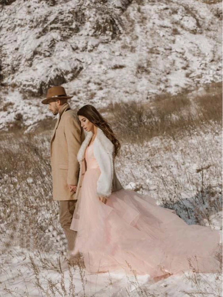 Romantic White Front Floor-Length Beach Wedding Dress 2020 Bridal Gowns Straps Tulle Zipper Back with tail Vestido De Noiva (6)