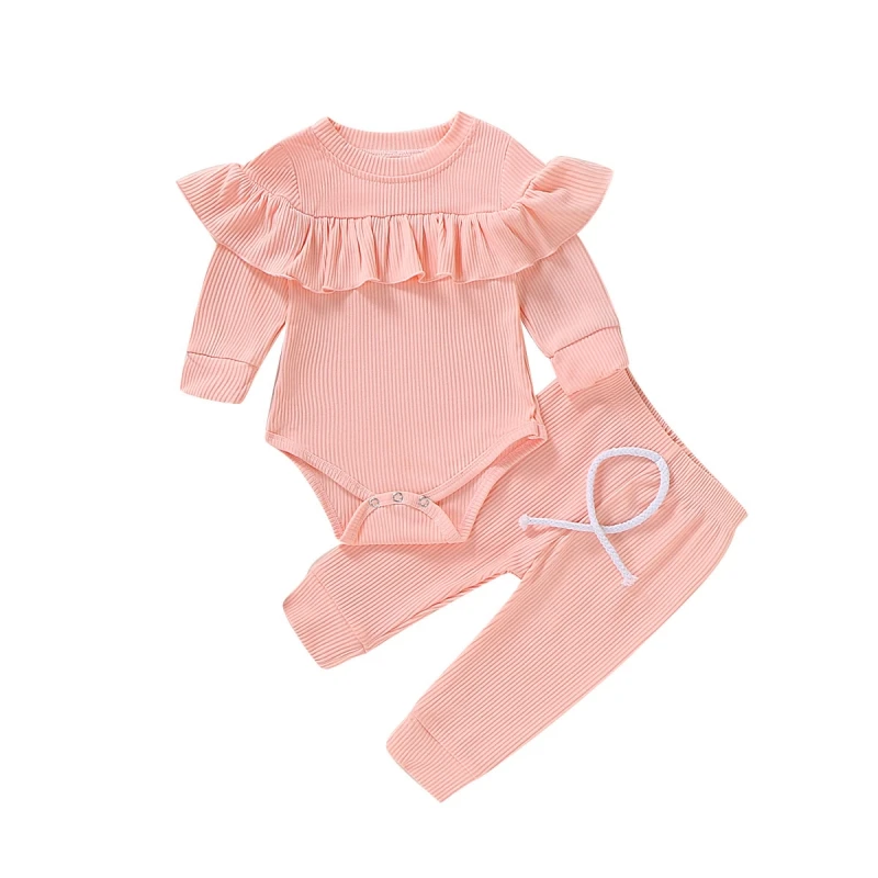 

Autumn Baby Girls Clothes Set 2Pcs Solid Cotton Casual Long Sleeve Romper+Heart Pants Toddler Homewear Sleepwear Suit
