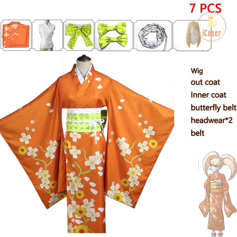 7 шт Hiyoko Saionji желтый костюм косплей парик Danganronpa до свидания танцовщица кимоно