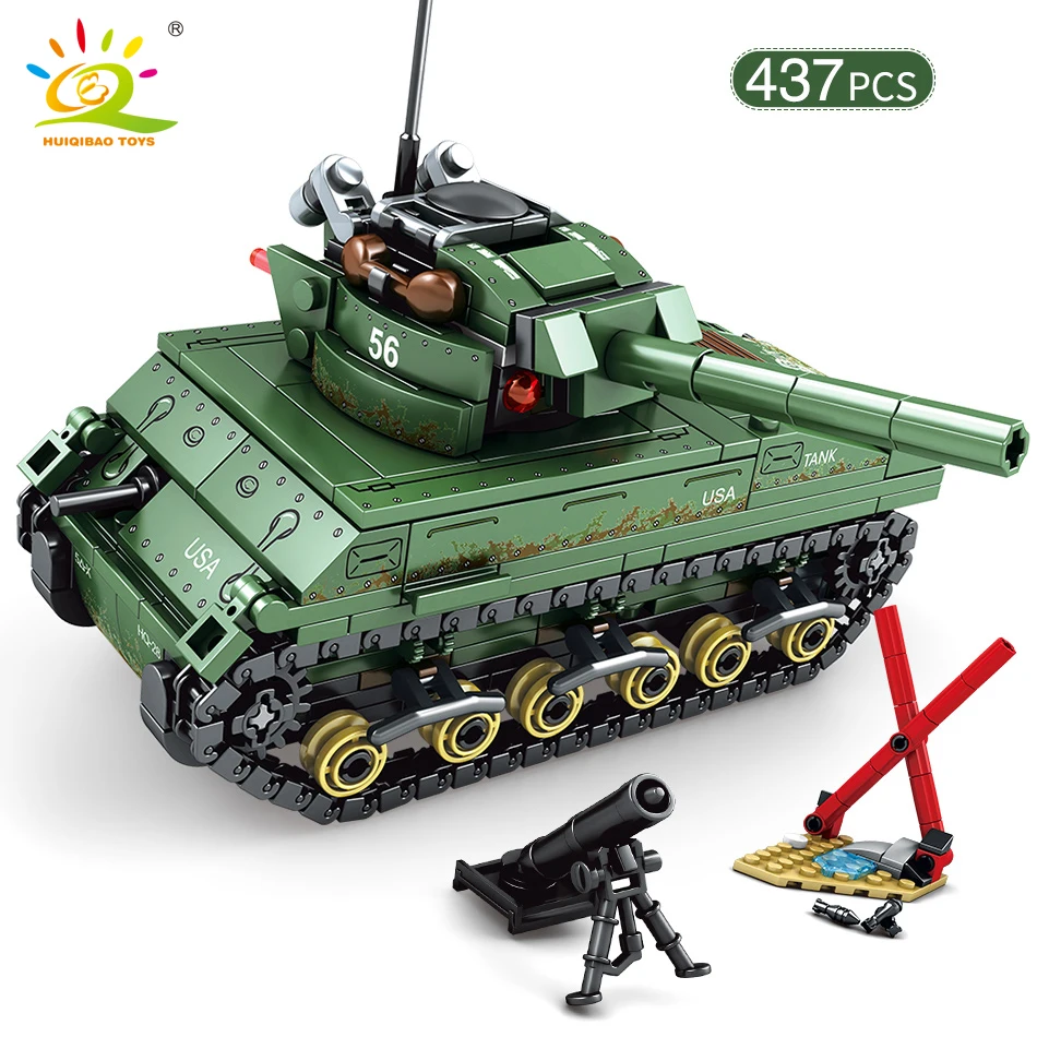 Kaufen 437 stücke WW2 UNS M4 Sherman Tanks Bausteine legoing Armee Soldat Militär Modell Bricks kit Bau Spielzeug für kinder junge
