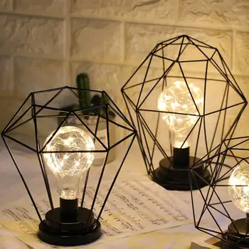 

Creative Retro Style Table Lamp Copper Wire lantern Funnel Diamond modeling Bedside Lamp Table Decor Maison