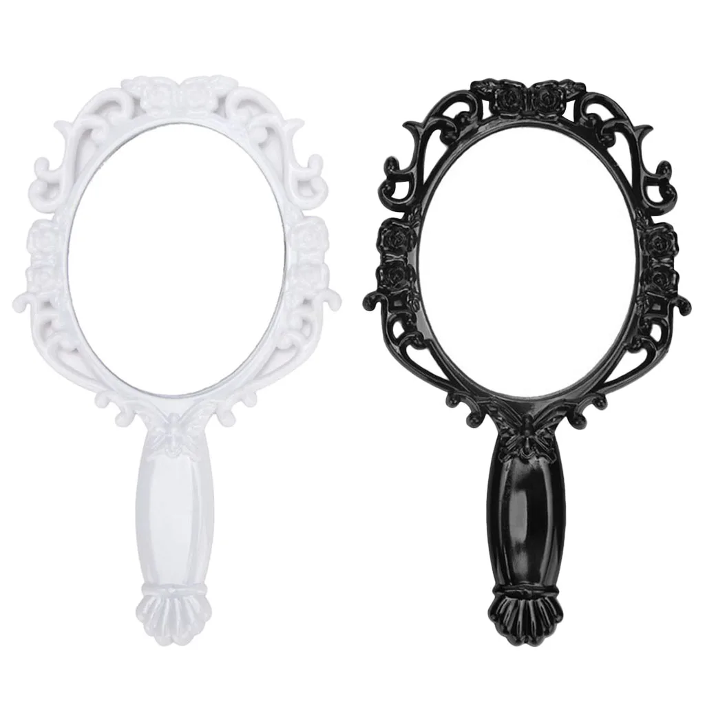Vintage Style Oval Antique Design Mirror Handheld Makeup Mirrors with Handle Butterfly Engraved  - 18.5 x 10.5 cm