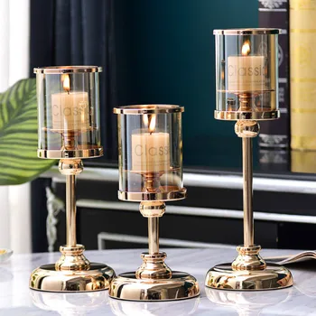 

Nordic Retro Candlestick Modern Glass Romantic Wedding Dining Table Simple Dinner Candlestick Living Room Home Decoration MM60ZT