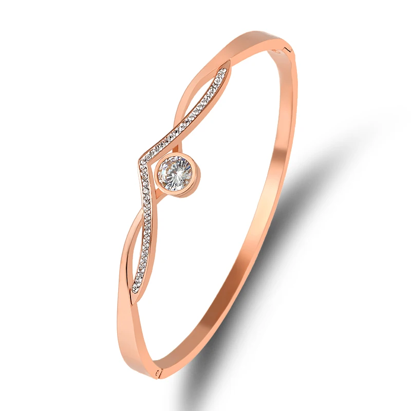 Rose Gold Очаровательные браслеты с кристаллами и узлом, браслеты из нержавеющей стали с кубическим цирконием, женские свадебные браслеты с короной, свадебные украшения, подарок для любви - Окраска металла: Rose Gold