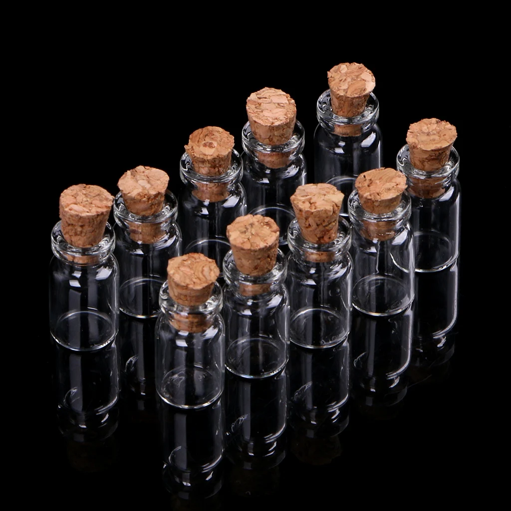 

10pcs Mini Glass Wish Bottle Vial with Cork Stopper Storage Pendant 0.5/1/2/20mL